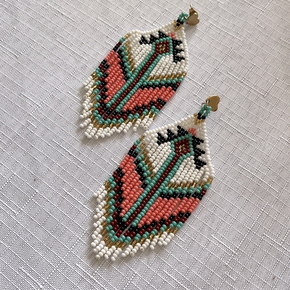 BEAD GLASS INDIAN EARRINGS - Picture 2 of 3